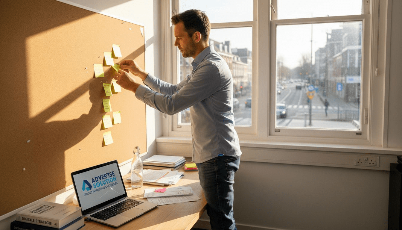 SEO-specialist met een eigen kantoor aan het werk