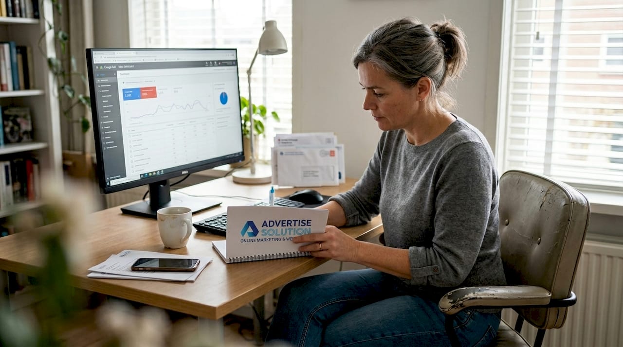 Een marketingspecialist die de resultaten van Google Ads analyseert.