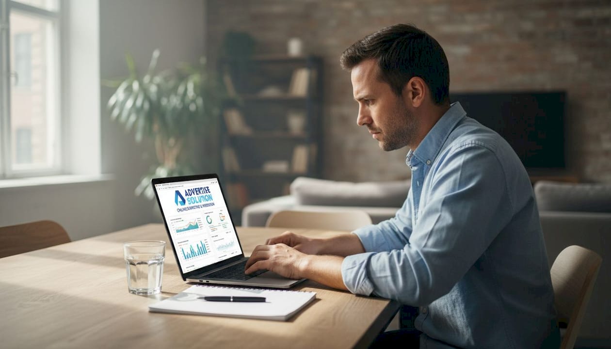 Een ondernemer analyseert de websitegegevens op zijn laptop.