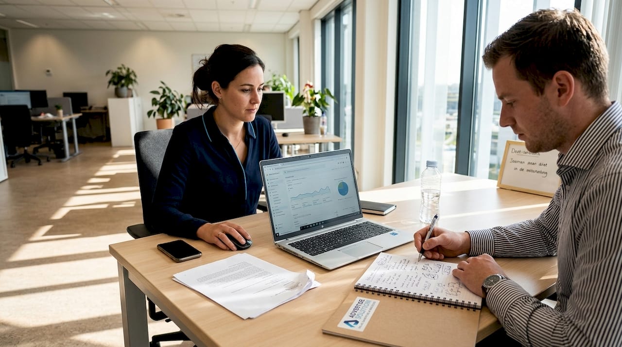 Op kantoor zijn medewerkers druk bezig met online marketingcampagnes.