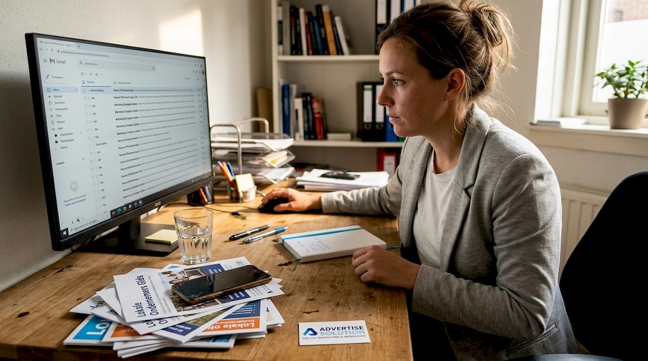 Een ondernemer beoordeelt potentiële klanten vanaf zijn bureau op kantoor.